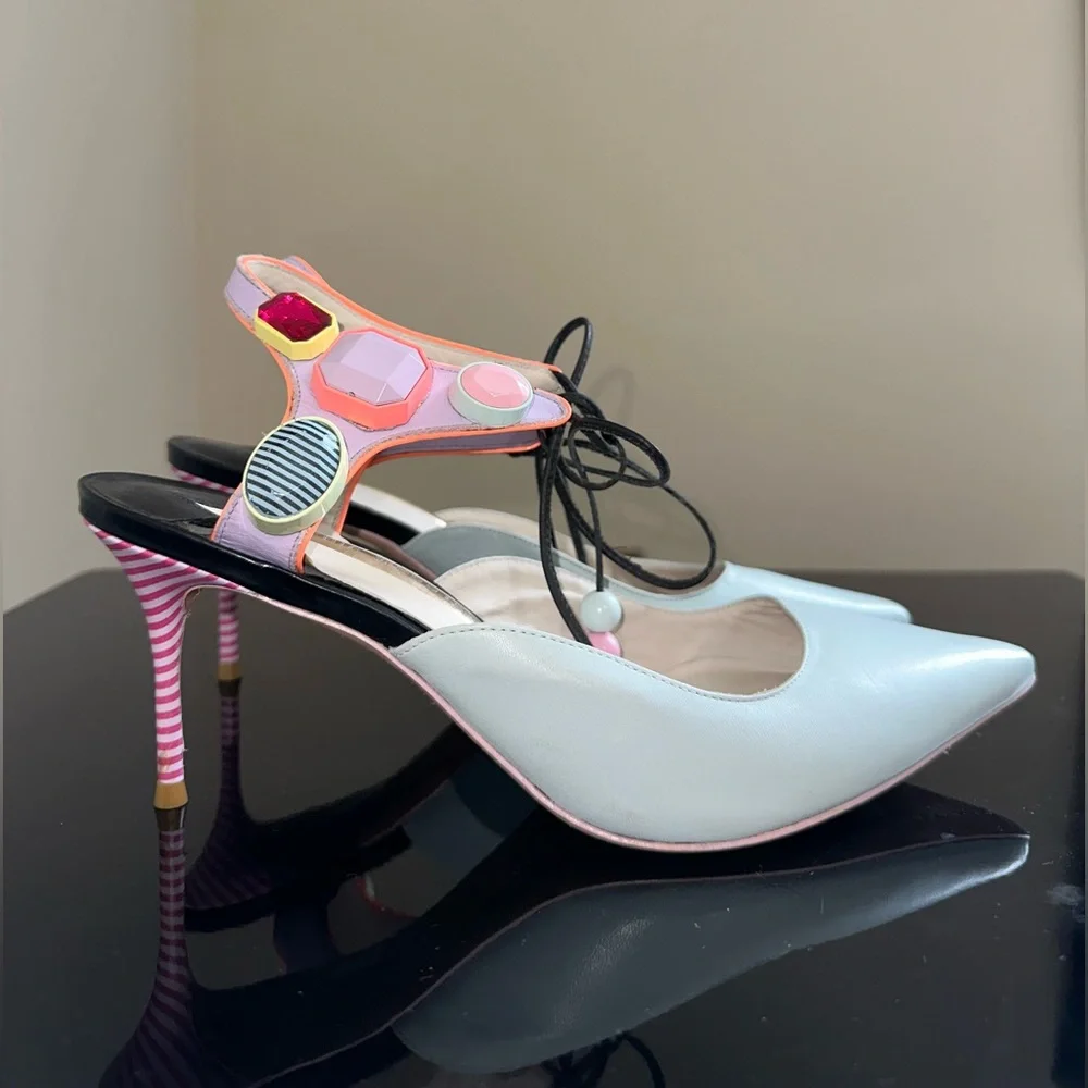 Sophia Webster Woman Multicolor Sandals leather Crystal Lace Size 9 - Picture 1 of 4
